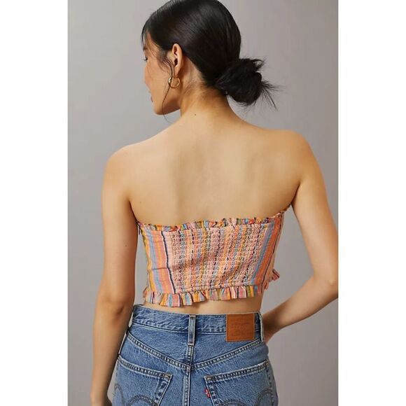 Brand New Anthropologie Rainbow Smocked Y2K Tube Crop Top XS - Picture 2 of 11